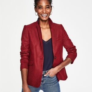 Boden Red British Tweed Blazer Size 2 Crafted by Abraham Moon & Sons (EUC)